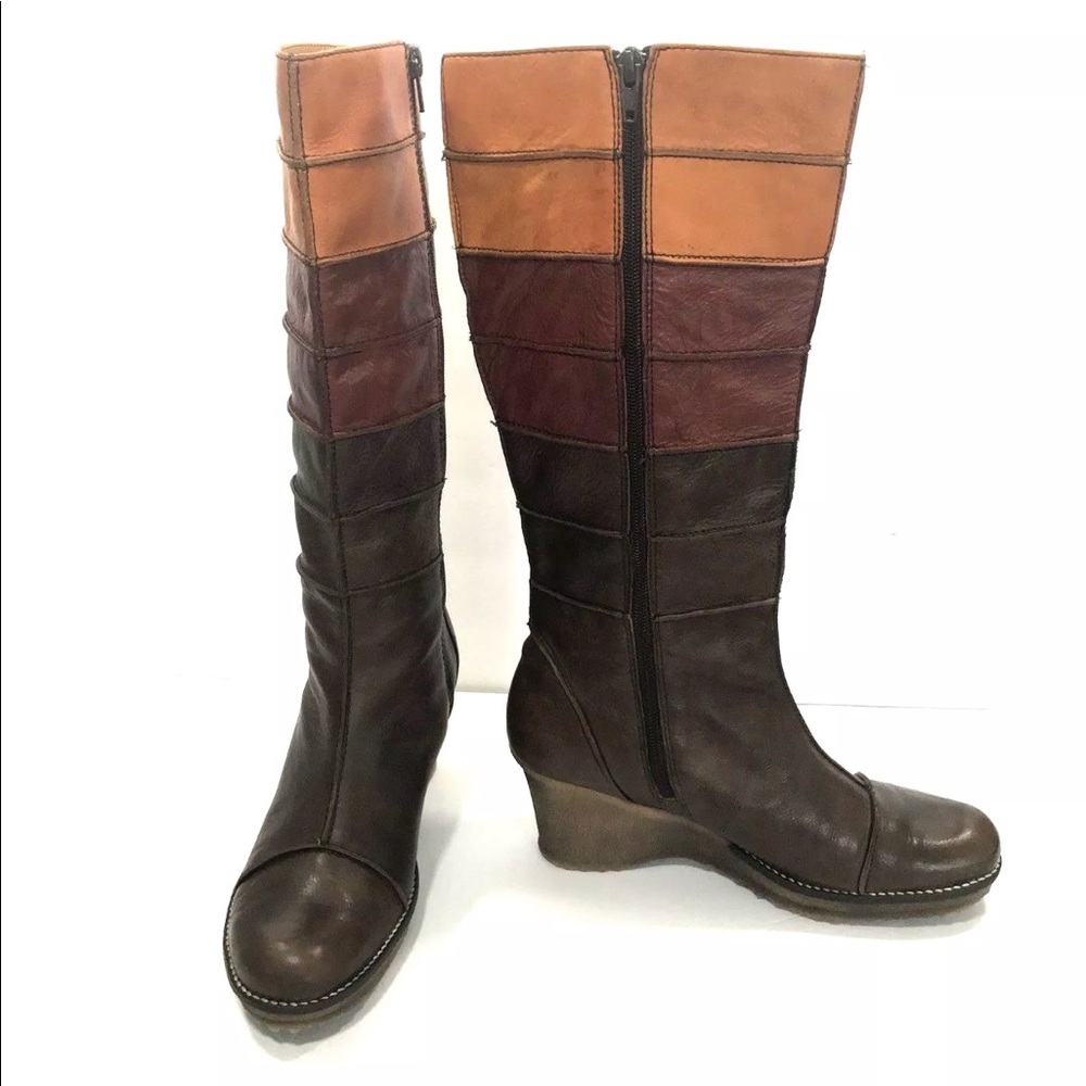 Leather multi color brown ombré leather boots